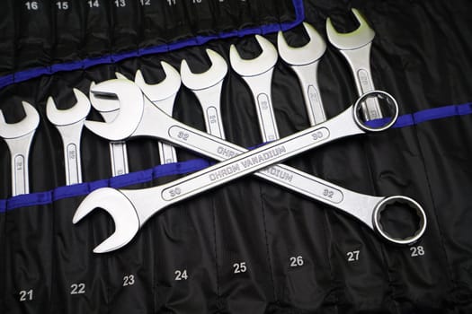 New screw wrench set in a tool bag