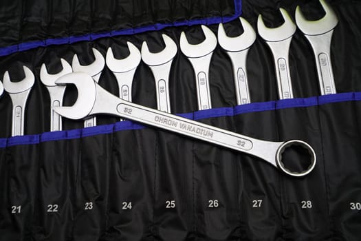 New screw wrench set in a tool bag