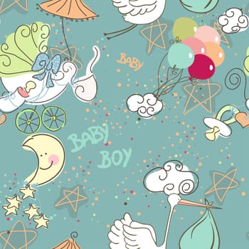 Seamless Baby Boy pattern with Blue background