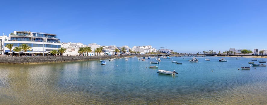 Arrecife, Lanzarote, March 2023: View on Charco de San Gines Arrecife beach and bay in Lanzarote, Canary Islands, Spain