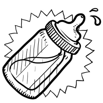 Doodle style baby bottle sketch with milk or formula in vector format.