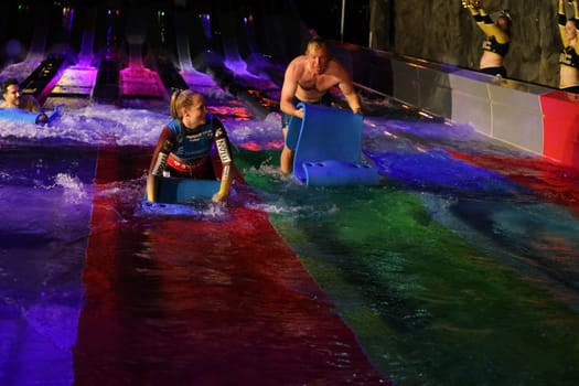 Luger Anna Berreiter (Berchtesgaden) and Andrew Cotton (Big Wave Surfer) at Europapark Rust at the press conference for the season opening 2023
