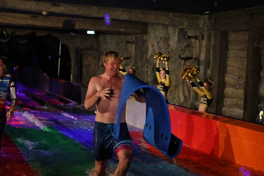 Andrew Cotton (Big Wave Surfer) at the opening of the Vikinglop speed slide in Europapark Rust at the press conference for the opening of the 2023 season