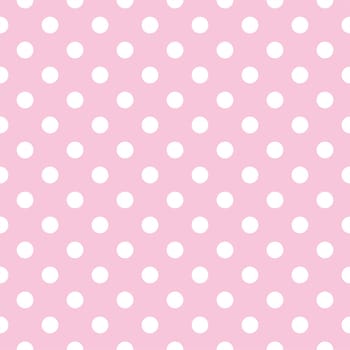 Seamless vector pattern with white polka dots on a pastel pink tile background. For cards, invitations, wedding or baby shower albums, backgrounds, arts and scrapbooks.