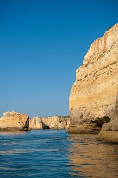 Rock formations on the Algarve coast in Portugal