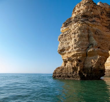 Rock formations on the Algarve coast in Portugal