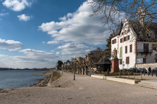 River Rhine bank promenade in Eltville am Rhine, Hesse, Germany