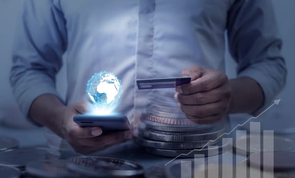 Duoble exposure, Online Banking Savings Concept, Online Investment Savings, Online Stock Investors, Internet Financial Transactions, Save Monney for Investors Using Internet to Trade Stocks or Trade Fund