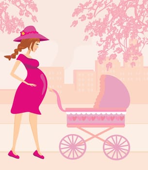 pregnant woman and her daughter in the park