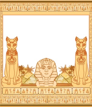 abstract grunge frame - Great Sphinx of Giza and jackals