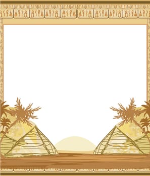 frame with pyramids giza palms and hieroglyphs