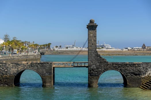 Arrecife, Lanzarote, March 2023: View on Puente de las bolas in Arrecife, Lanzarote