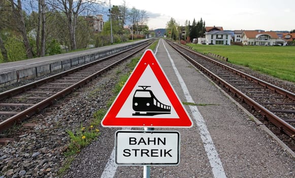 Strike at the railroad. Sign railroad strike and rails
