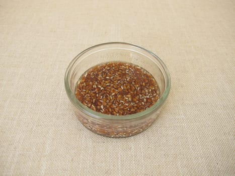 Brown flax seeds soaked in water