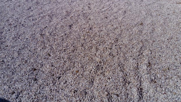 small pebbles or decorative gravel. Natural daylight. The texture of the stone with a rough surface. Pebble beach.