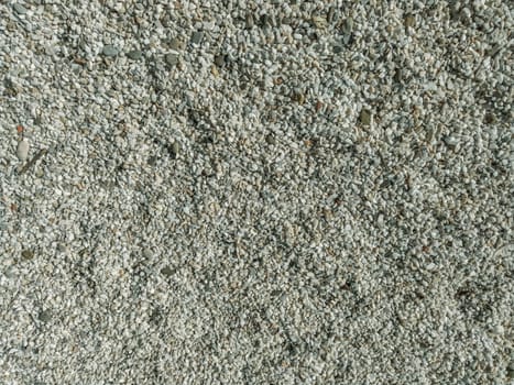 White small pebbles or decorative gravel. Natural daylight. The texture of the stone with a rough surface. Pebble beach.