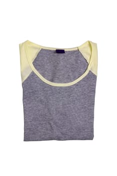 Closeup of gray yellow female sexy nightwear summer top or shirt isolated on a white background. Clipping path. Fashionable night wear or nighties.