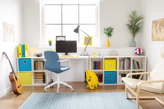 Background view of the teenager's room with modern interior. Concept of the room design for teeny.