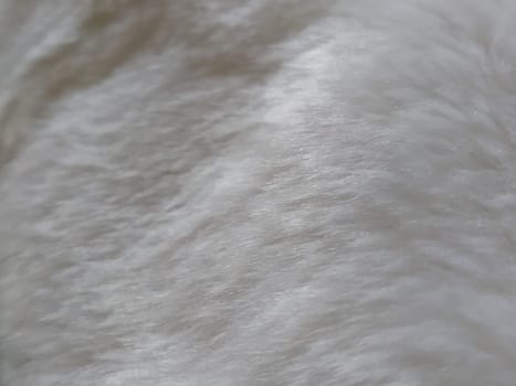 White faux fur. Close-up. Partially defocused photo. Fluffy villi.