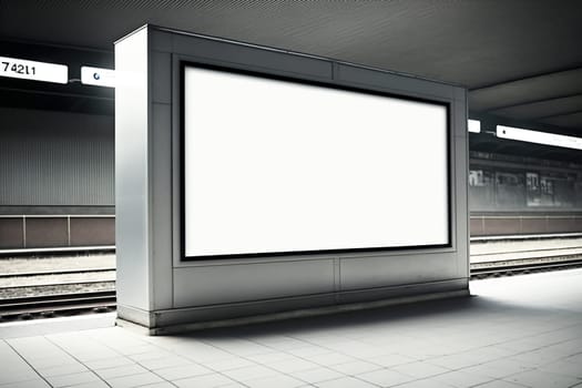 Horizontal white billboard mockup. Poster on street next to underground station