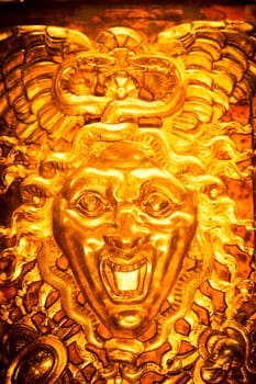 Medusa monster. Face of the Gorgon, gothic symbol of evil with snakes on hair