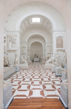 Possagno, Italy - June 2022: Antonio Canova Museum. Gallery interior with antique collection of statues