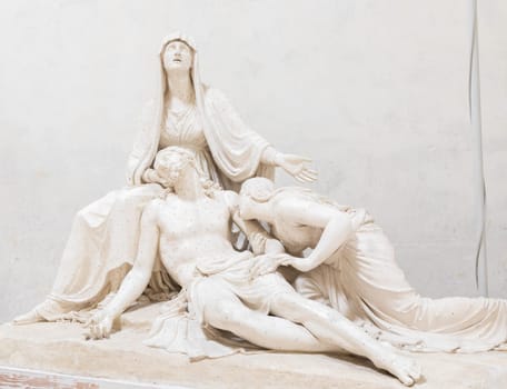 Possagno, Italy - August 2022: Antonio Canova sculpture,  Lamentation over the Dead Christ - 1822