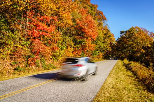 Scenic drive on Blue Ridge Parkway in North Carolina in fall