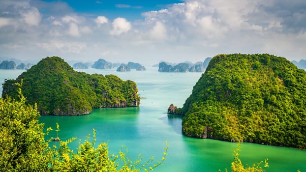 Beautiful limestone karst islands of Ha Long Bay in Vietnam. View from Ti-Top Island