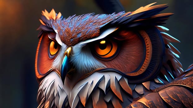 Close up of owl. Highly detailed digital painting and atmospheric lighting. Ai generated