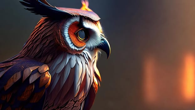 Close up of owl. Highly detailed digital painting and atmospheric lighting. Ai generated