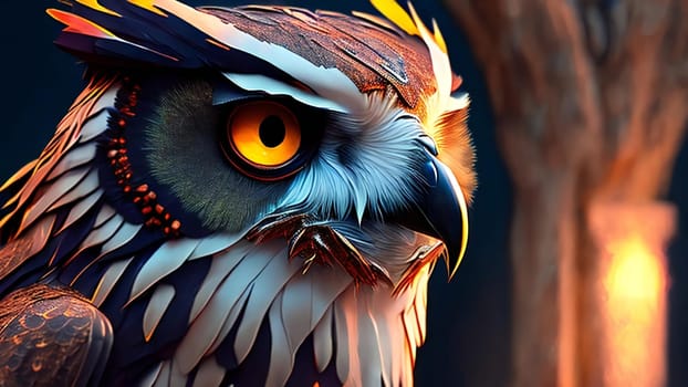 Close up of owl. Highly detailed digital painting and atmospheric lighting. Ai generated