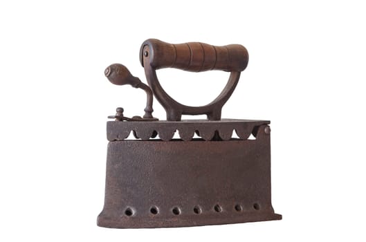 Old rusty charcoal iron. Isolated over white background