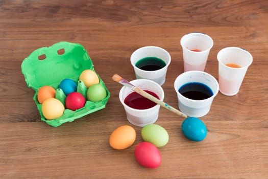 Handmade pastel easter egg for easternest at april. Decorative holidays present crafting time for traditional beautiful decoration.