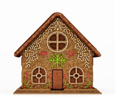 Gingerbread house isolated on white background. 3D illustration.