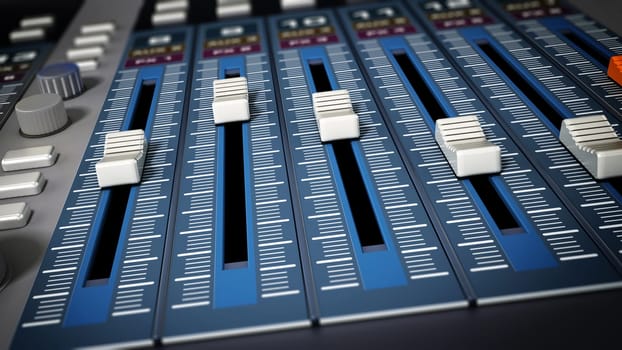 Professional digital studio equalizer with slider buttons. 3D illustration.