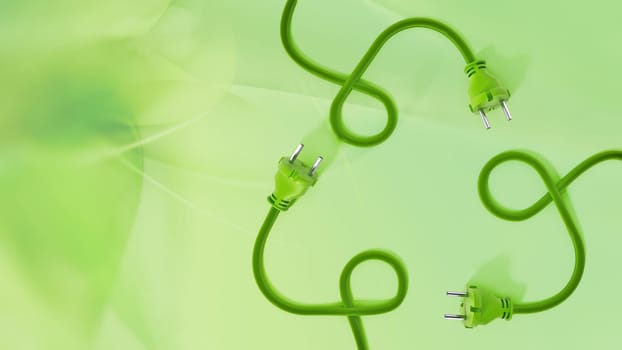 Electric plug and cables forming a recycle symbol. 3D illustration.