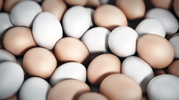 Stack of brown and white fresh farm eggs. 3D illustration.