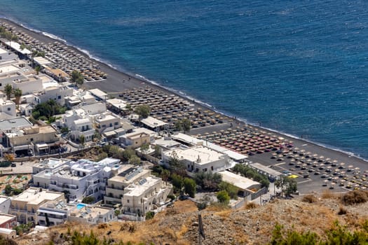 Aerial view of the town of Kamari, Santorini, Greece