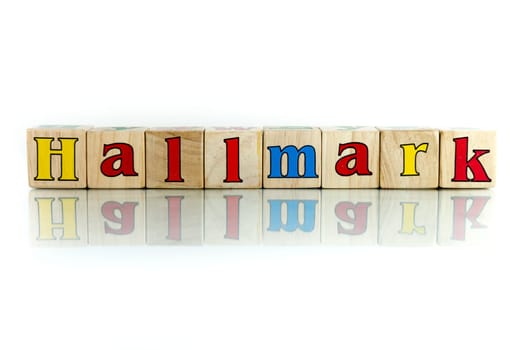 hallmark colorful wooden word block on the white background