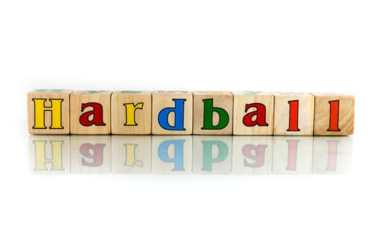 hard ball colorful wooden word block on the white background