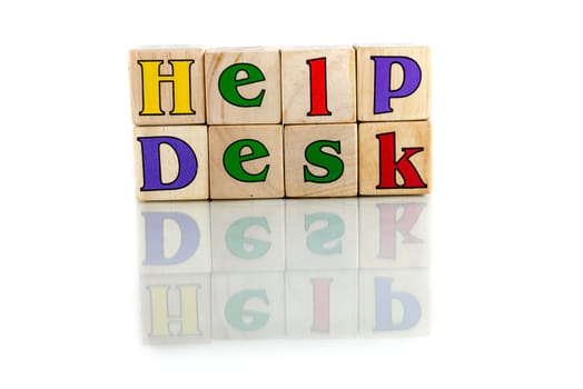help desk colorful wooden word block on the white background