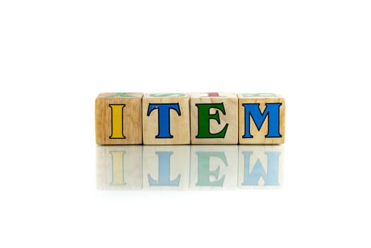 item colorful wooden word block on the white background