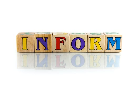 inform colorful wooden word block on the white background