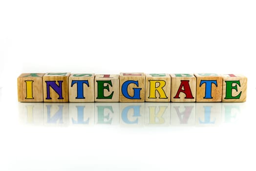 integrate colorful wooden word block on the white background