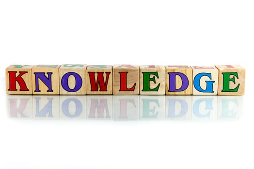 knowledge colorful wooden word block on the white background