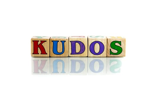 kudos colorful wooden word block on the white background