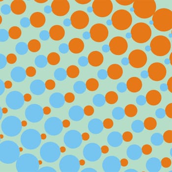 Vector background with orange and blue dots in different sizes from small to big - vintage illustration