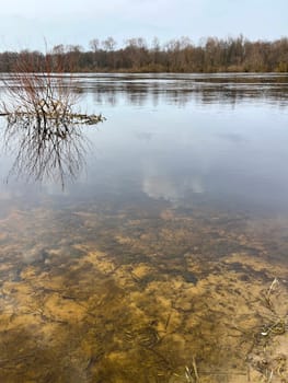 magnificent landscape flooding of the riverbed in early spring in March
