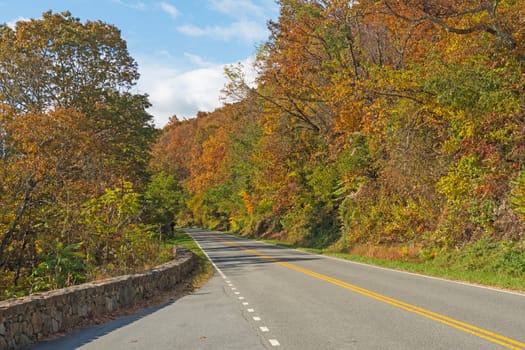 Mountain Road Through the Autumn Colors on the the Skyline Drive in Shenandoah National Park in Virginia